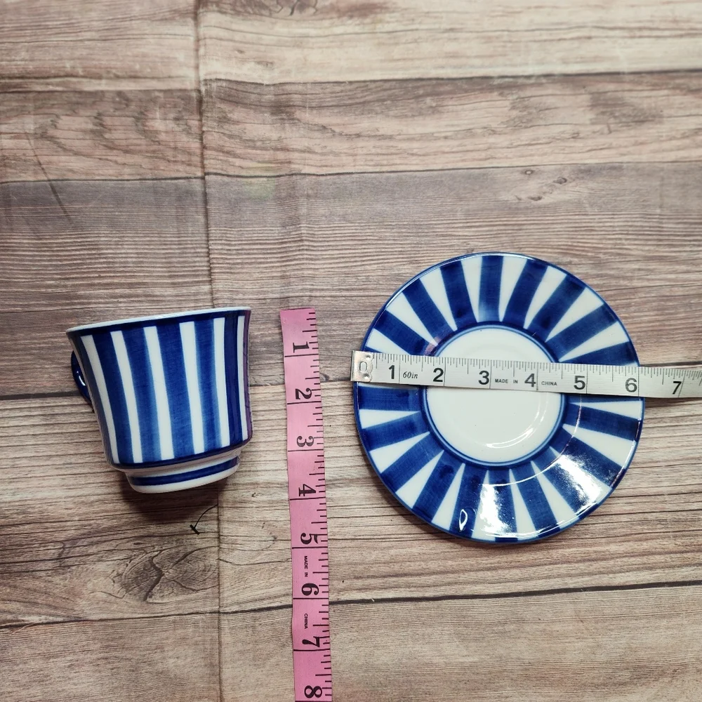 Blue White Striped Teacup Candle Decor